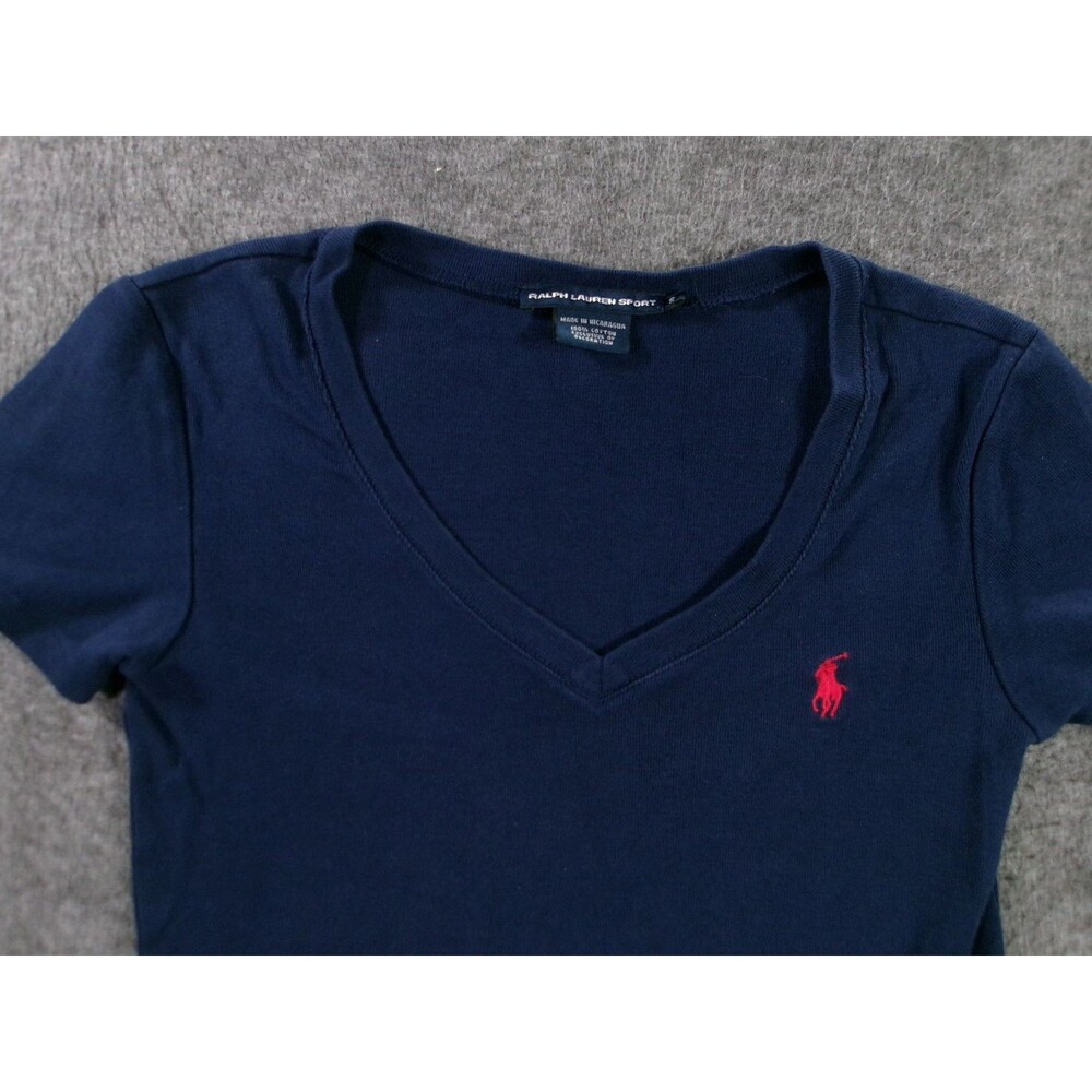 Ralph Lauren Sport Shirt Womens S Navy V Neck Pony Logo Short Sleeve Preppy - Picture 2 of 9